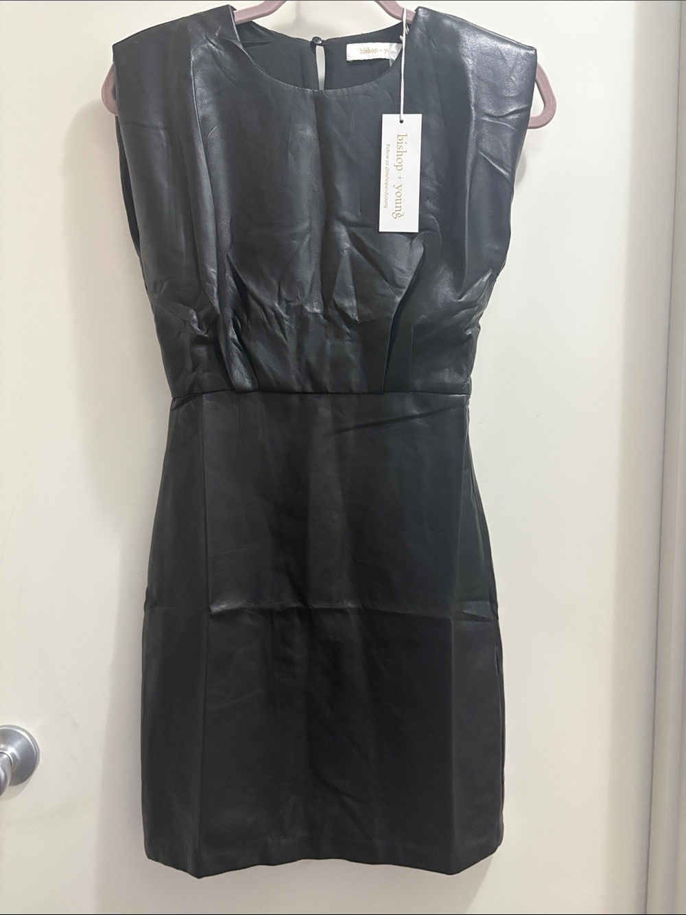 bishop + young Black Faux Leather Mini Sheath Dress - Picture 1 of 4